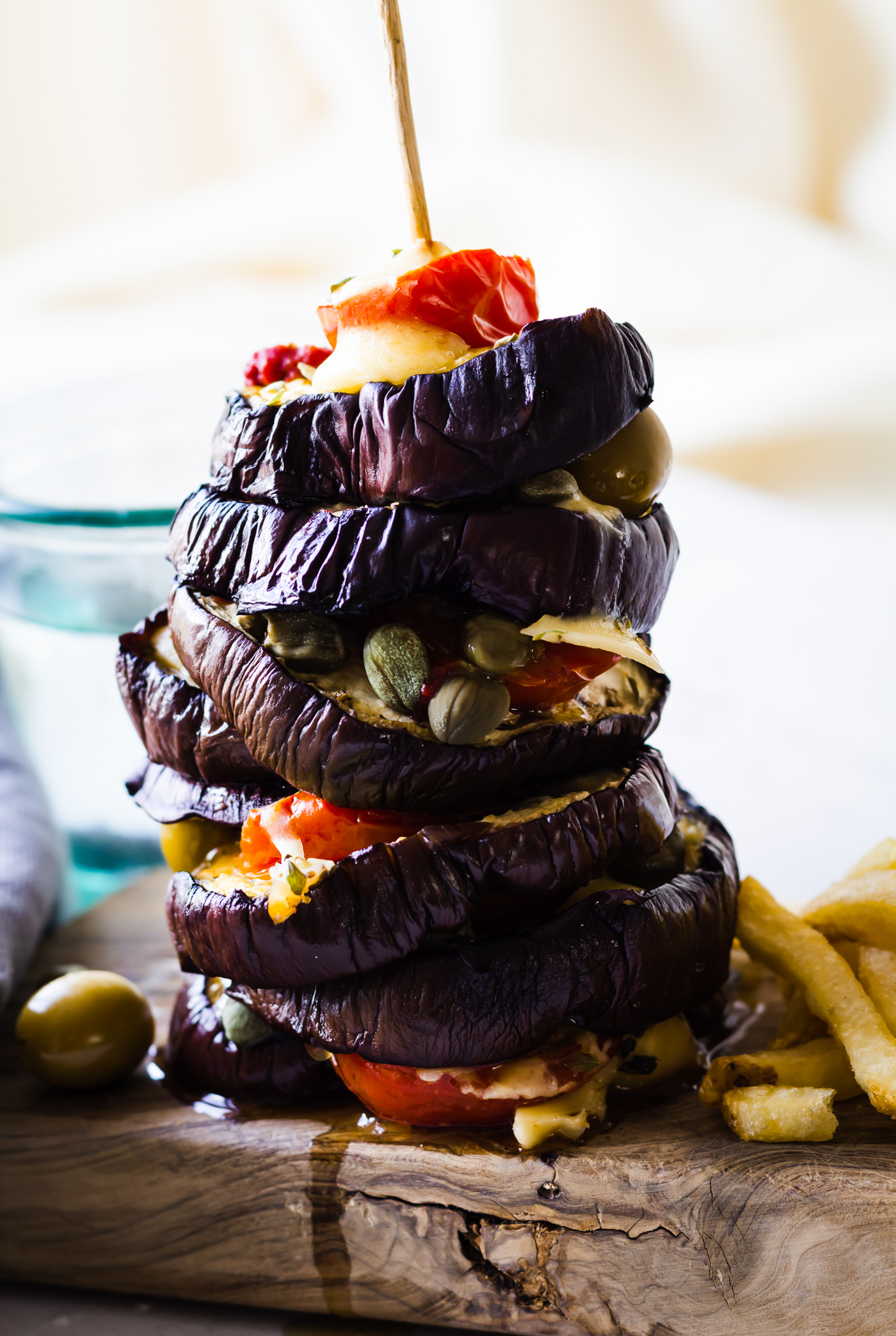 Aubergine Stack Aubergine-slices-kebab-tomatoes-cheese-olives-capers